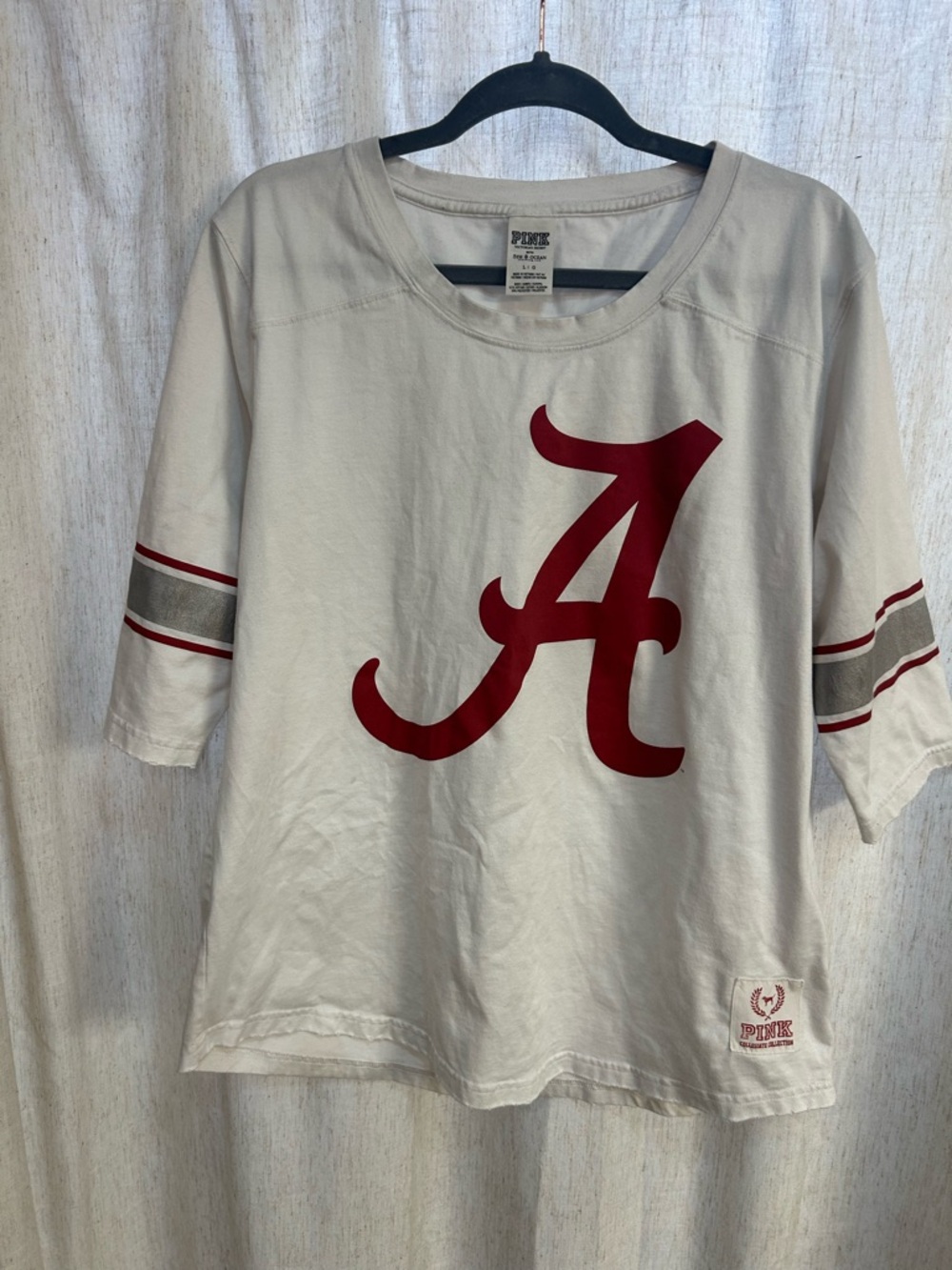 PINK Victoria's Secret Cream Tee with Crimson 'A' Logo (needs ironing)